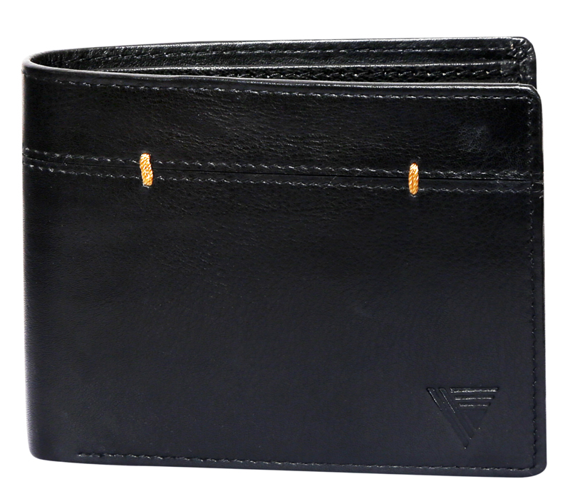 Premium Genuine Leather Bi-Fold Wallet. (BLACK)